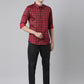 BROON Men Red And Black Checkered Pure Cotton Full Sleeve Shirt
