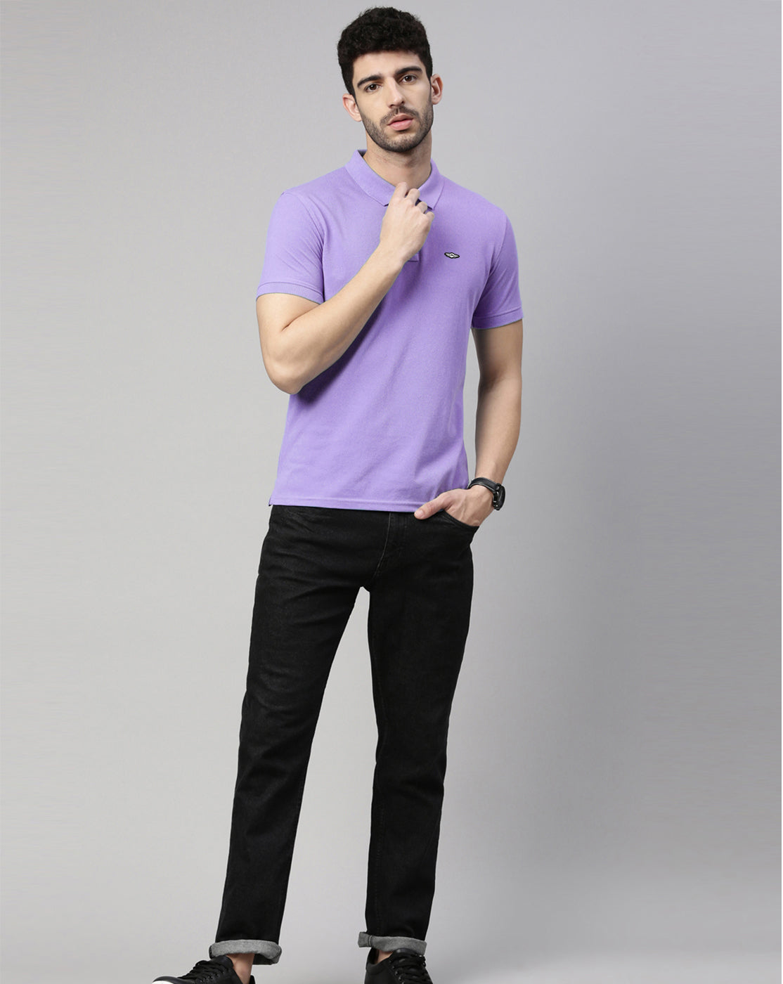 Men Lavender Solid Polo Collar T-shirt