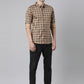 BROON Men Brown And Black Checkered Pure Cotton Full Sleeve Shirt