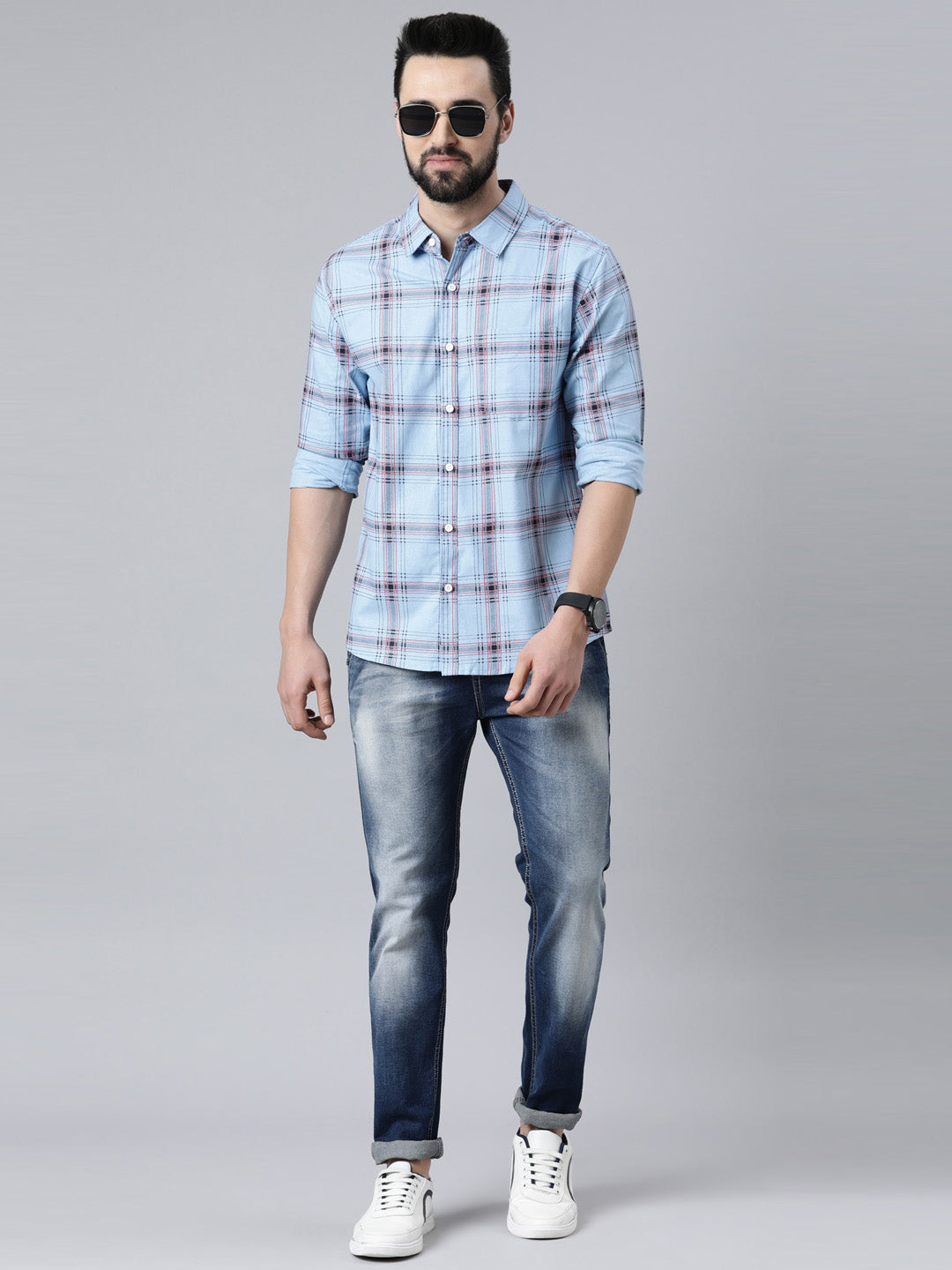 Blue Checked Pure Cotton Full Sleeve Shirt