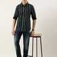 Men Black and Blue Striped Pure Cotton Full Sleeve Casual Shirt