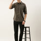 Men Dark Grey Checked Pure Cotton Full Sleeve Casual Shirt