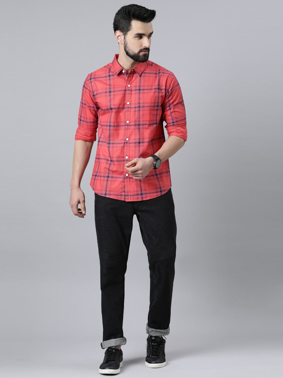 Red Checked Pure Cotton Full Sleeve Shirt