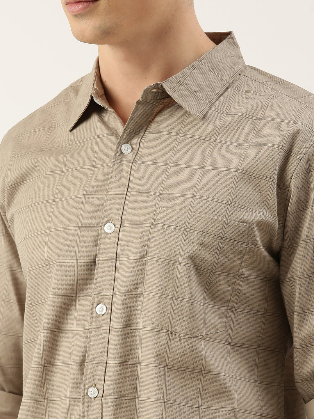 Men Beige Printed Pure Cotton Full Sleeve Casual Shirt