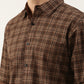 Men Brown Checked Pure Cotton Full Sleeve Casual Shirt