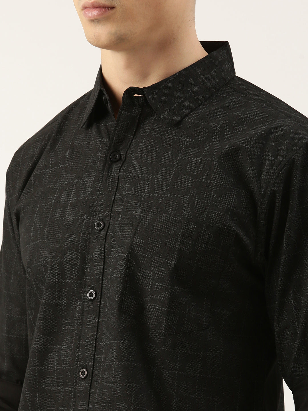 Men Black Printed Pure Cotton Full Sleeve Casual Shirt