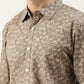 Men Beige Printed Pure Cotton Full Sleeve Casual Shirt