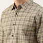 Men Beige Checked Pure Cotton Full Sleeve Casual Shirt