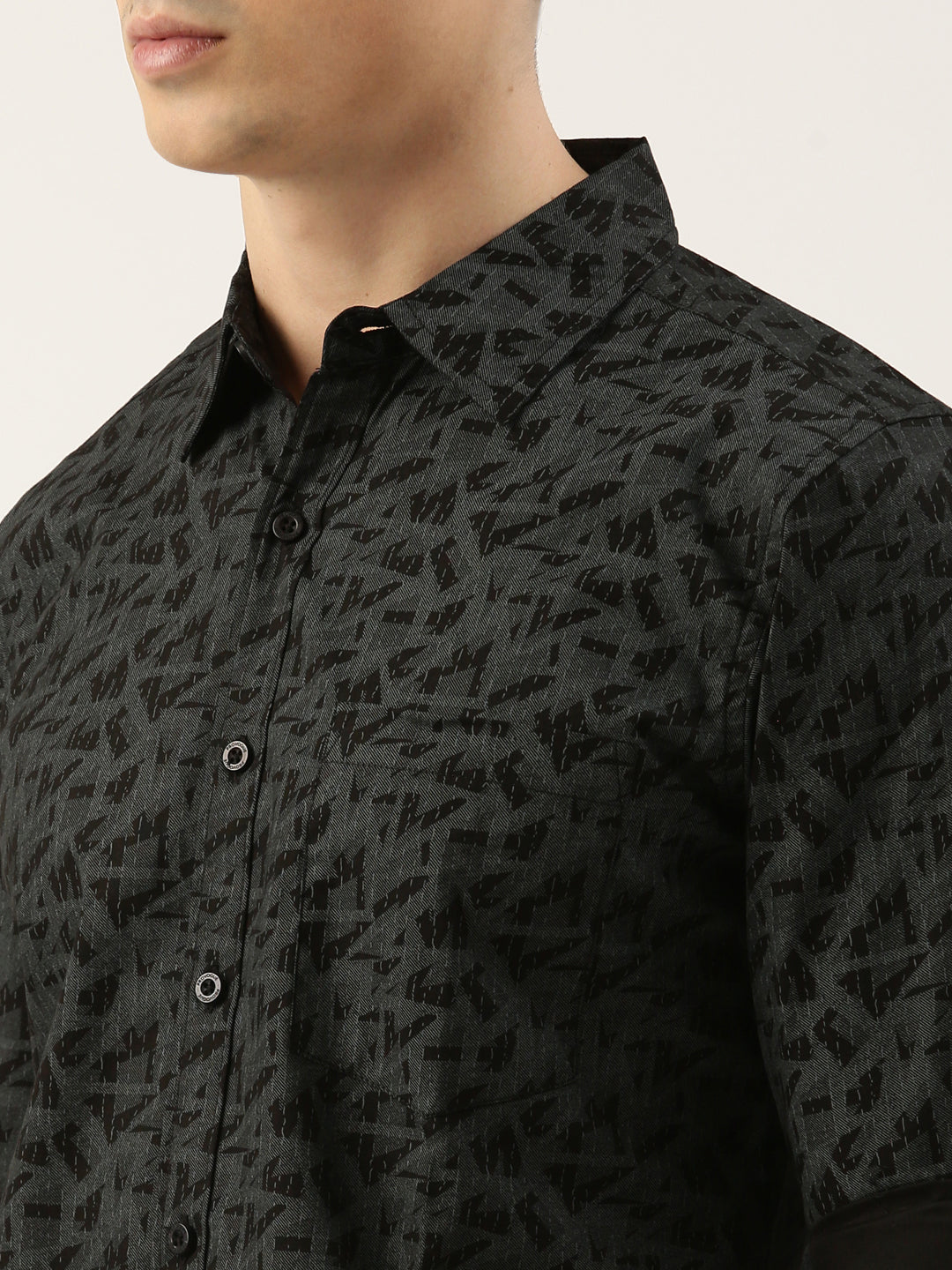 Men Black Printed Pure Cotton Full Sleeve Casual Shirt