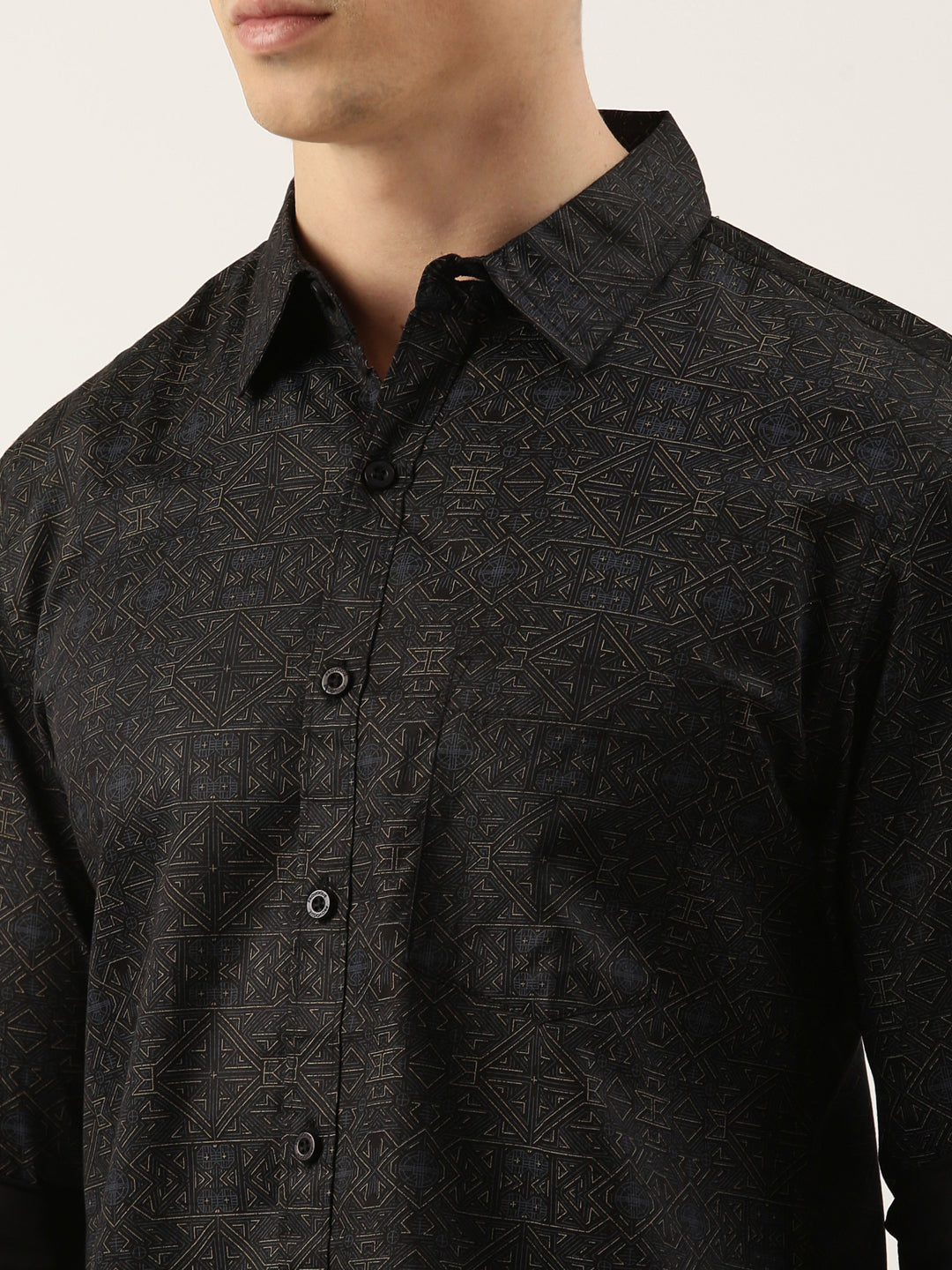 Men Black Printed Pure Cotton Full Sleeve Casual Shirt
