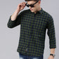 Men Olive Green and Navy Blue Checked Cotton Blend Casual Full Sleeve Shirt