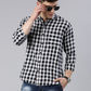 Men Black and White Checked Cotton Blend Casual Full Sleeve Shirt