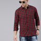 Men Maroon Checked Cotton Blend Casual Full Sleeve Shirt