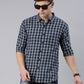 Men Dark Blue Checked Cotton Blend Casual Full Sleeve Shirt