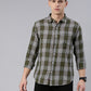 Men Green and White Checked Cotton Blend Casual Full Sleeve Shirt