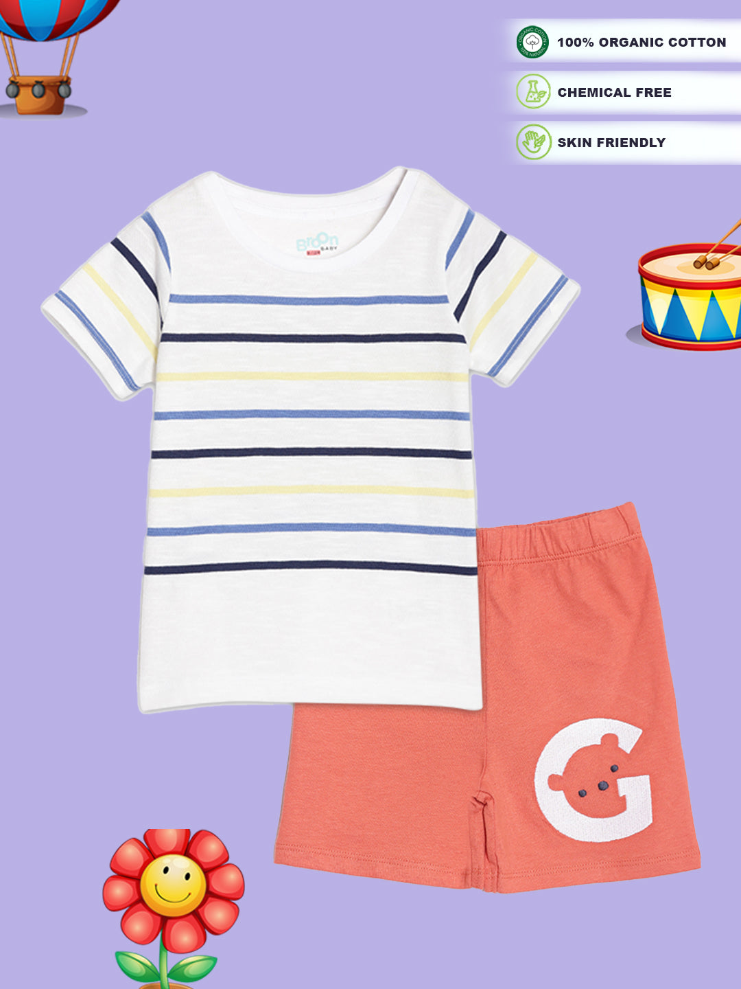 Broon Infant Baby Organic Cotton T-shirt & Shorts