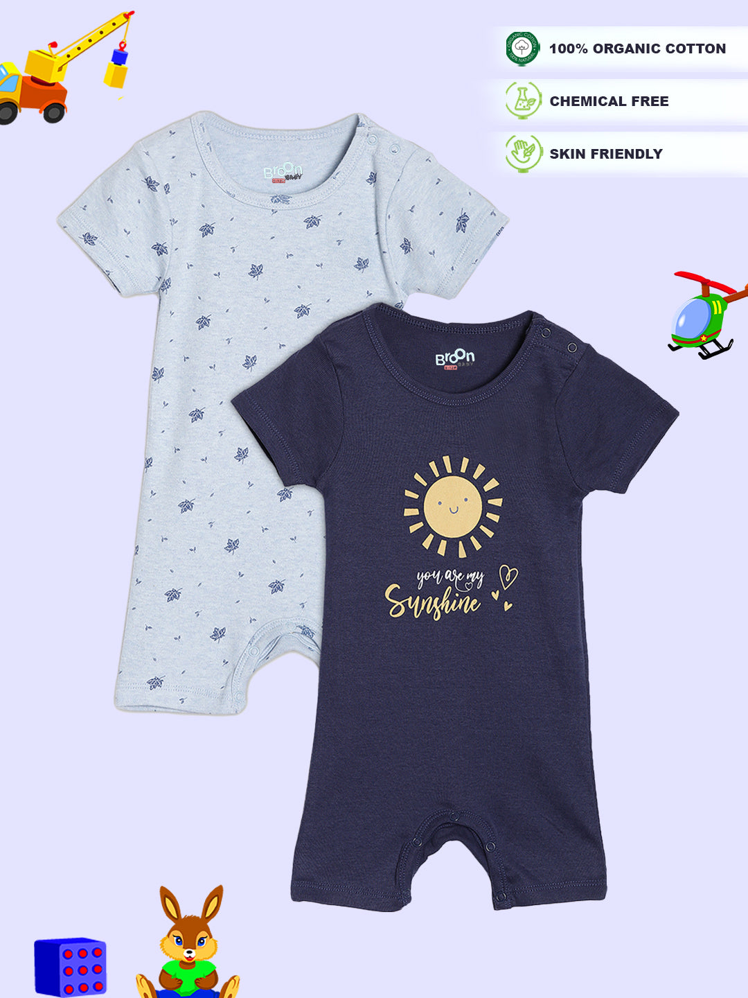 Broon Infant Baby Organic Cotton Short Sleeve Rompers