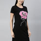 CURARE Women Printed Round Neck Black LongTees