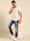 JOVEN Men Beige Printed Casual Lycra Shirt ( No Returns )