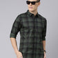 Men Olive And Black Checkered Pure Cotton Full Sleeve Casual Shirt