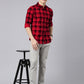 Men Red And Black Checkered Pure Cotton Full Sleeve Casual Shirt