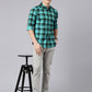 Men Teal Green And Black Checkered Pure Cotton Full Sleeve Casual Shirt