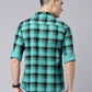 Men Teal Green And Black Checkered Pure Cotton Full Sleeve Casual Shirt