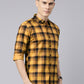 Men Mustard And Black Checkered Pure Cotton Full Sleeve Casual Shirt