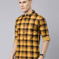 Men Mustard And Black Checkered Pure Cotton Full Sleeve Casual Shirt