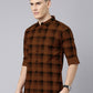 Men Brown And Black Checkered Pure Cotton Full Sleeve Casual Shirt