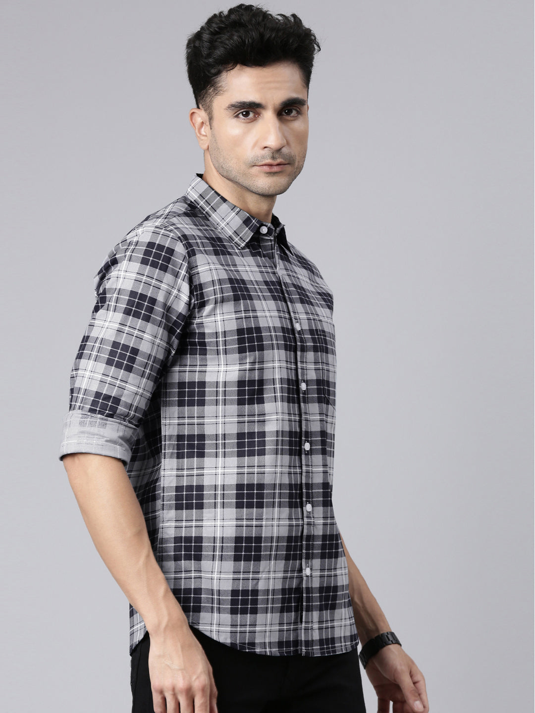 Men Grey Printed Pure Cotton Full Sleeve Casual Shirt