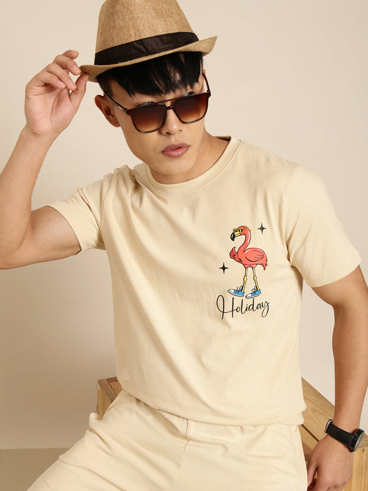 JOVEN Men Beige Printed Co-Ords Set