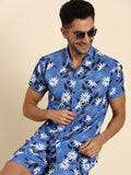 Joven Men's Dark Blue Printed Co-Ords Set