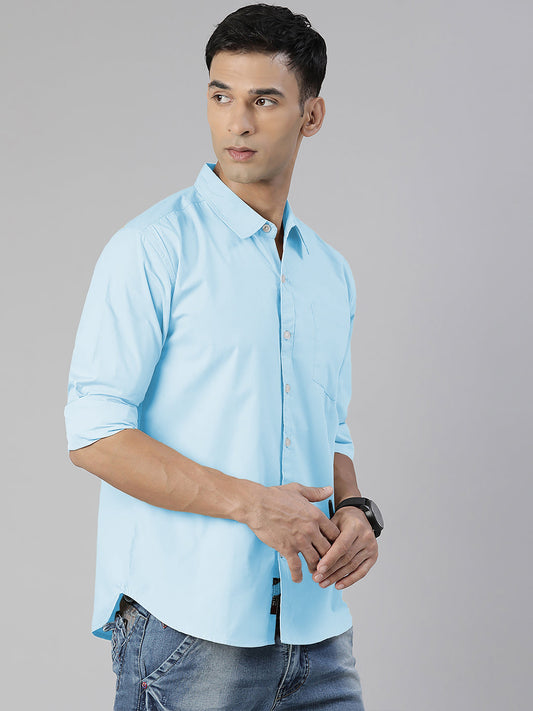 Men's Light Blue Solid Full Sleeve Slim Fit Casual Shirt