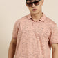 Mercerised Cotton Polo Collar Printed Tshirt in Peach