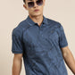 Mercerised Cotton Polo Collar Printed Tshirt in Denim Blue