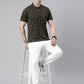 Men's Olive Printed Polo Collar T-Shirt