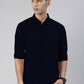 Men's Navy Blue Solid Full Sleeve Slim Fit Casual Shirt