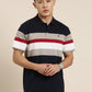 Men's Casual Navy Blue Striped Polo Collar T-Shirt