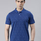 Men's Royal Blue Printed Polo Collar T-Shirt