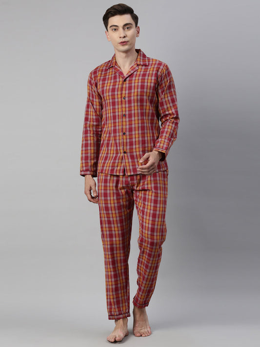 JOVEN MEN CHECKED PURE COTTON SLEEPSUIT