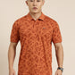 Mercerised Cotton Polo Collar Printed Tshirt in Rust