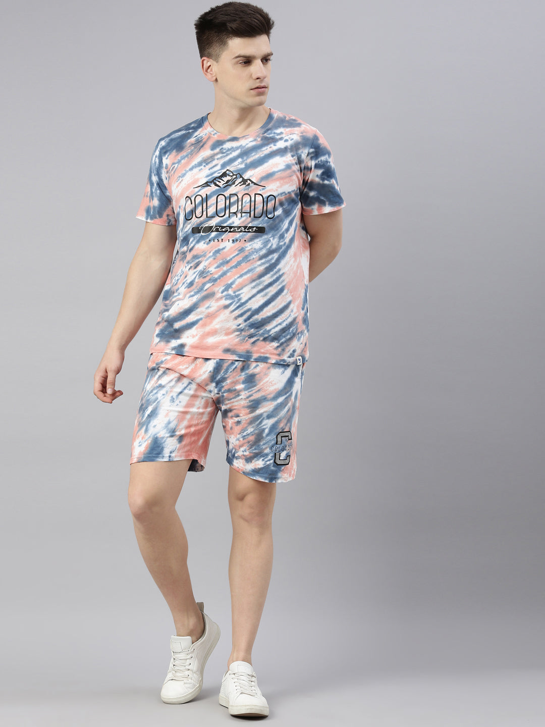 JOVEN MENS TIE-DYE CO-ORDINATED SET(T-SHIRT AND SHORTS)