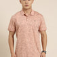 Mercerised Cotton Polo Collar Printed Tshirt in Peach