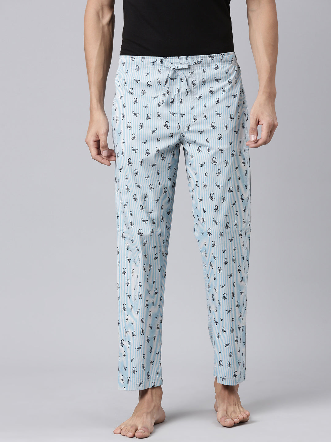JOVEN Men Light Blue Printed Pyjama