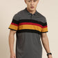 Men's Casual Dark Grey Striped Polo Collar T-Shirt