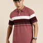 Men's Casual Light Wine Striped Polo Collar T-Shirt