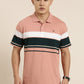 Men's Casual Light Orange Striped Polo Collar T-Shirt