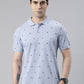 Men's Sky Blue Printed Polo Collar T-Shirt