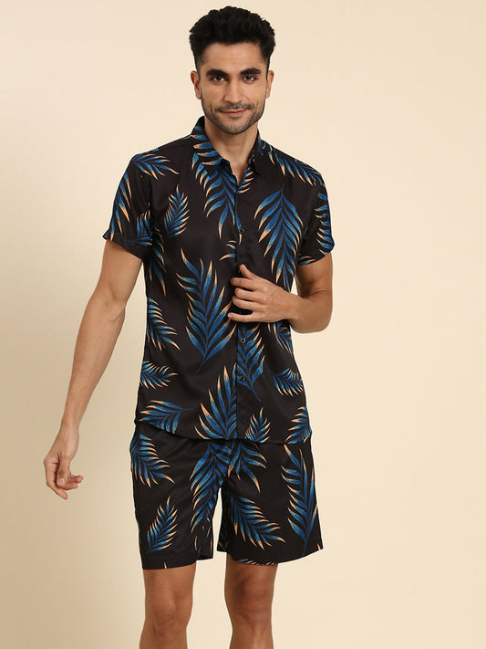 Joven Men's Black Printed Co-Ords Set